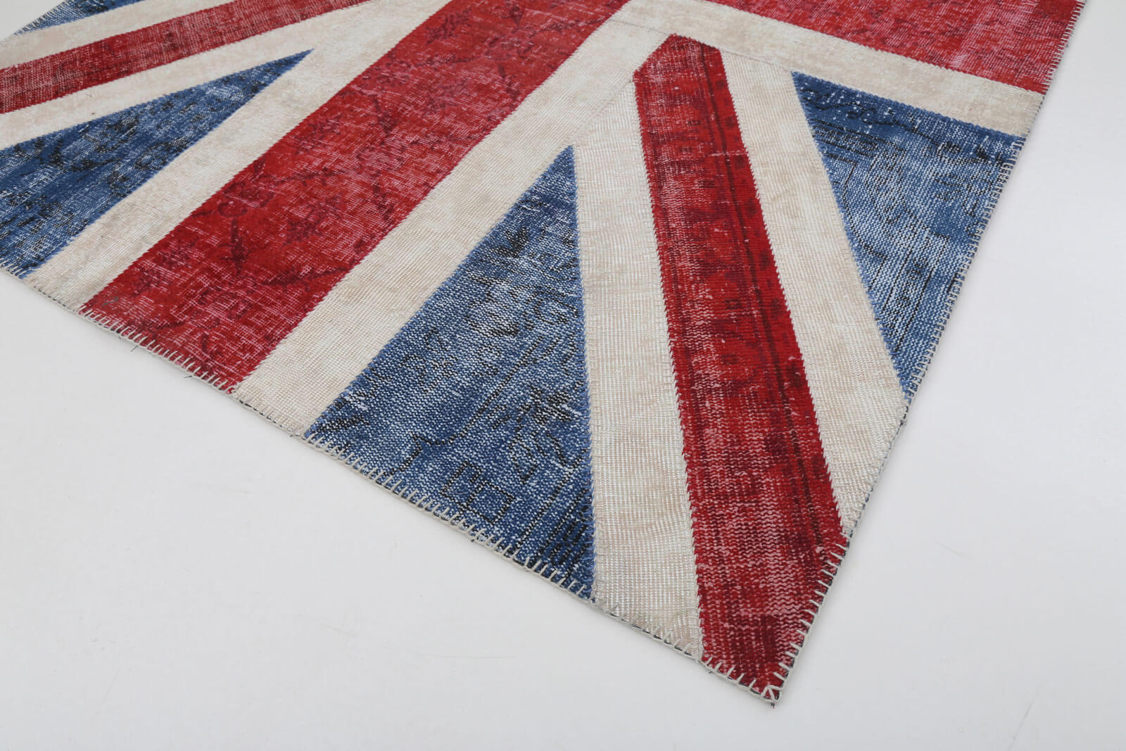 Handmade Area Rug - Blue Patchwork Wool Cotton Carpet, Turkish Hand Knotted 5'8''x7'11''