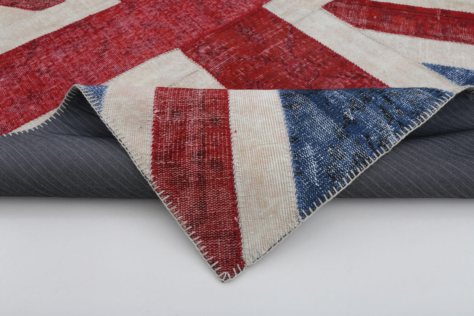 Handmade Area Rug - Blue Patchwork Wool Cotton Carpet, Turkish Hand Knotted 5'8''x7'11''
