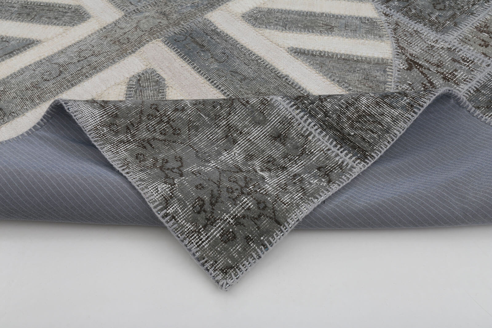 Handmade Wool Area Rug | Vintage Turkish Carpet – Soft Cotton Floor Rug, Durable Grey Patchwork Design
