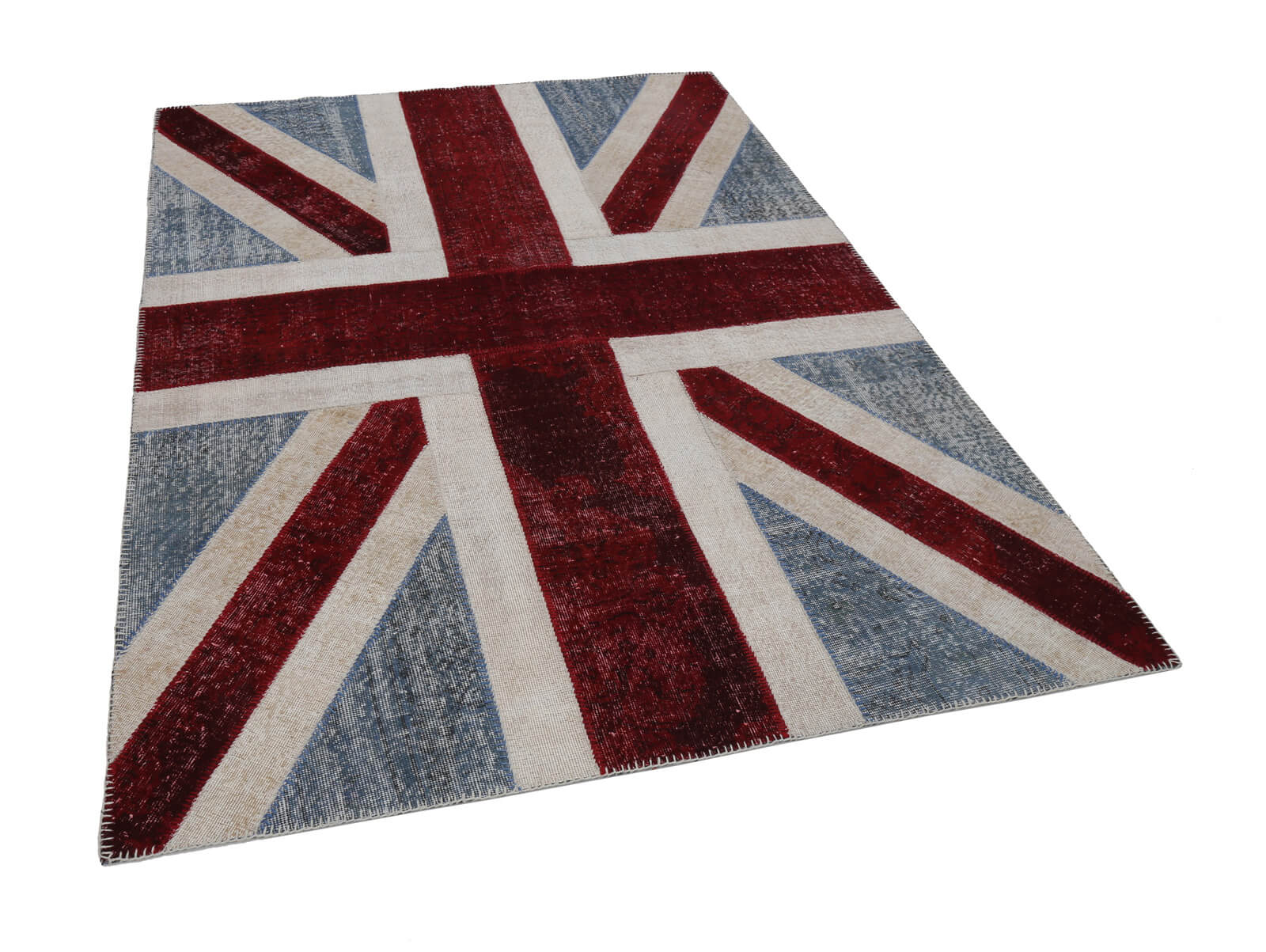 Handmade Area Rug – Blue Figured Patchwork Cotton Wool Carpet 5'8''x7'10''