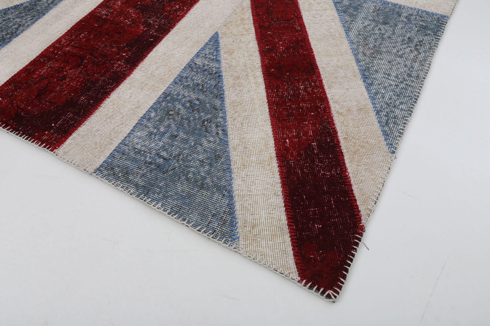 Handmade Area Rug – Blue Figured Patchwork Cotton Wool Carpet 5'8''x7'10''