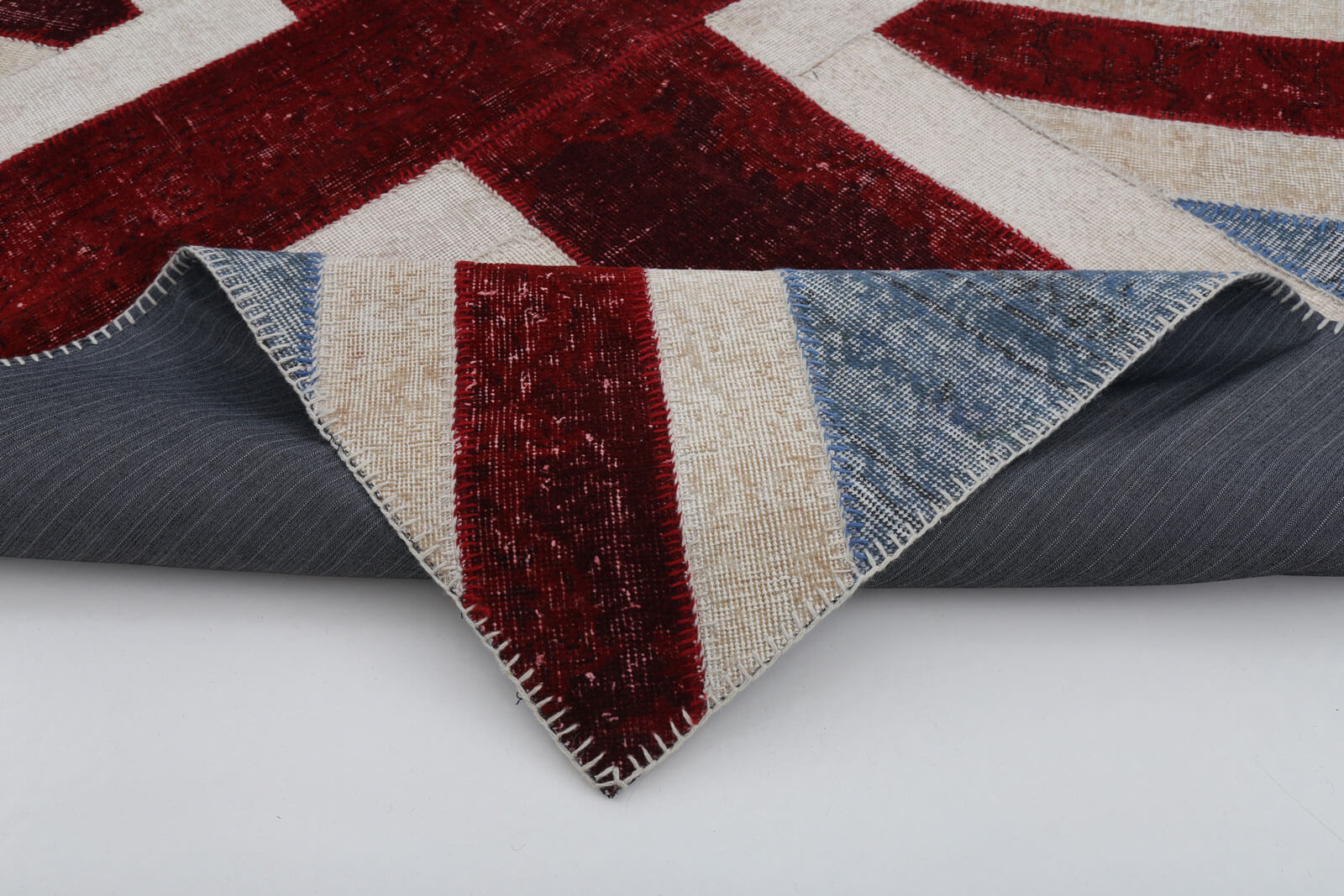 Handmade Area Rug – Blue Figured Patchwork Cotton Wool Carpet 5'8''x7'10''