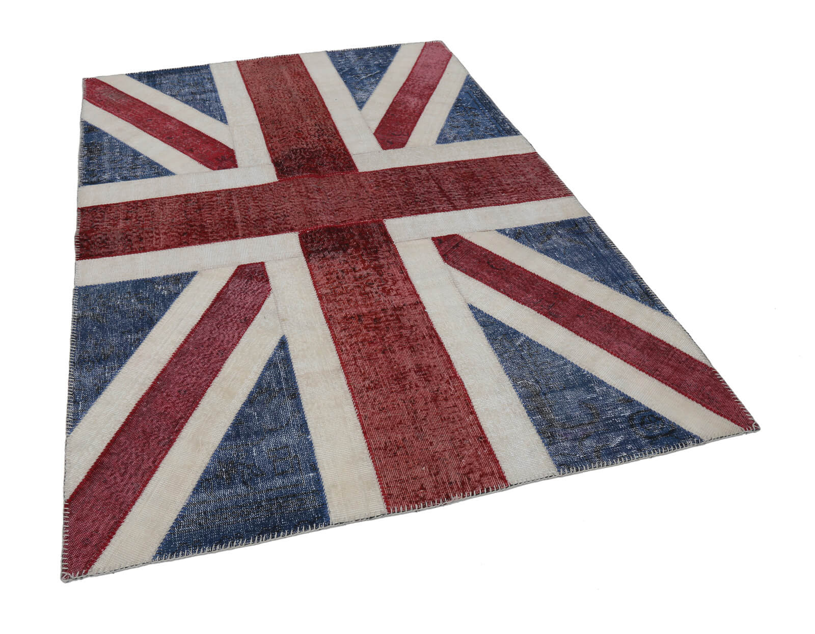 Handmade Wool Area Rug – Blue Figured Carpet With Unique Patchwork Design 5'8''x7'11''