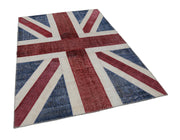 Handmade Wool Area Rug – Blue Figured Carpet With Unique Patchwork Design 5'8''x7'11''
