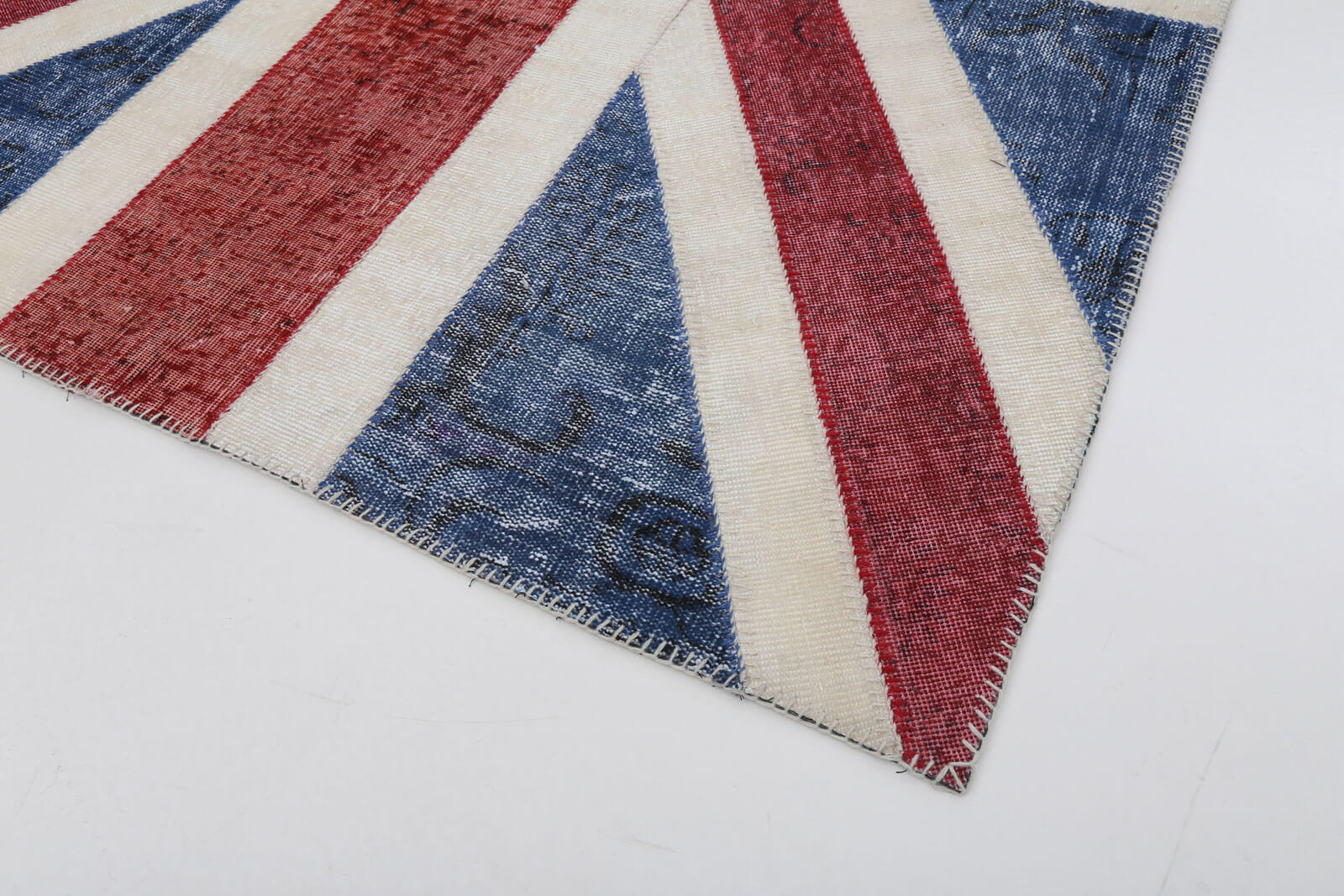Handmade Wool Area Rug – Blue Figured Carpet With Unique Patchwork Design 5'8''x7'11''