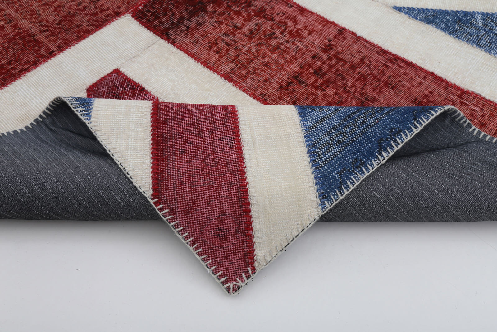 Handmade Wool Area Rug – Blue Figured Carpet With Unique Patchwork Design 5'8''x7'11''