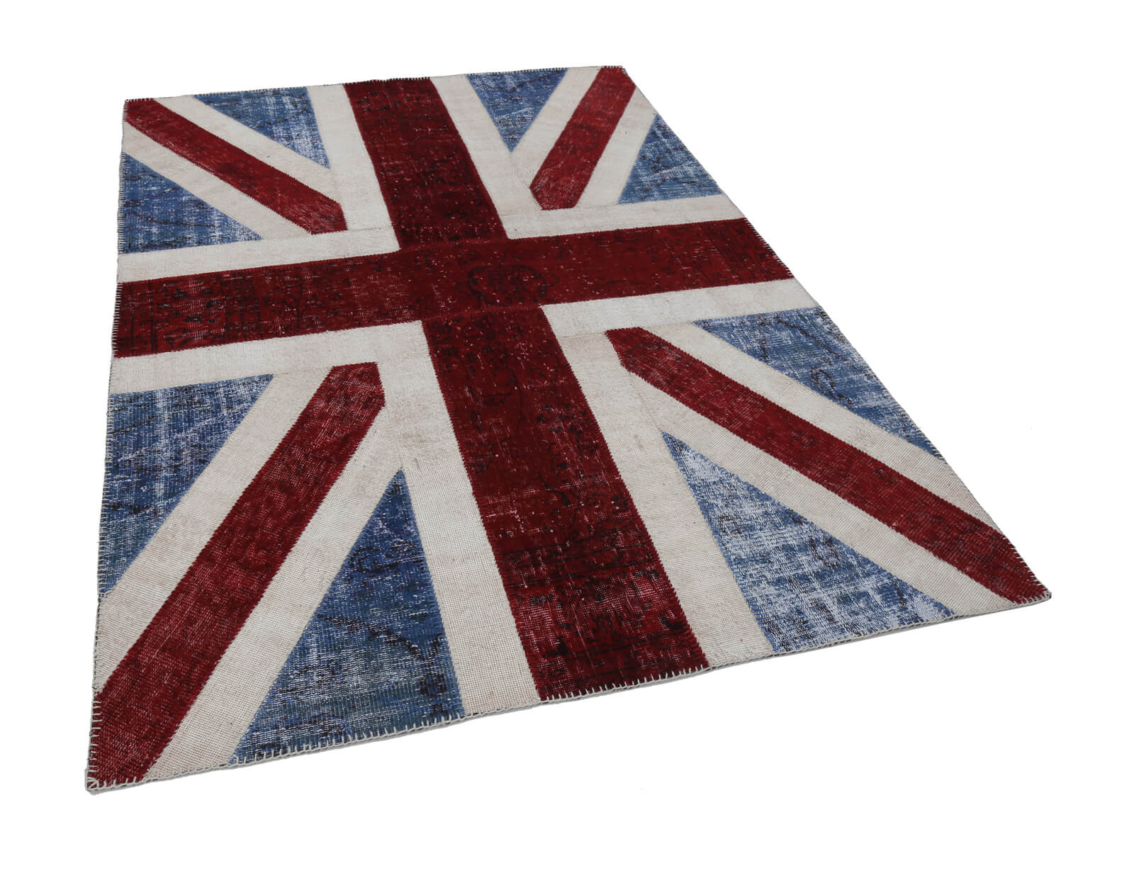 Handmade Area Rug – Blue Patchwork Figured Cotton Wool Vintage Carpet 5'7''x8'0''
