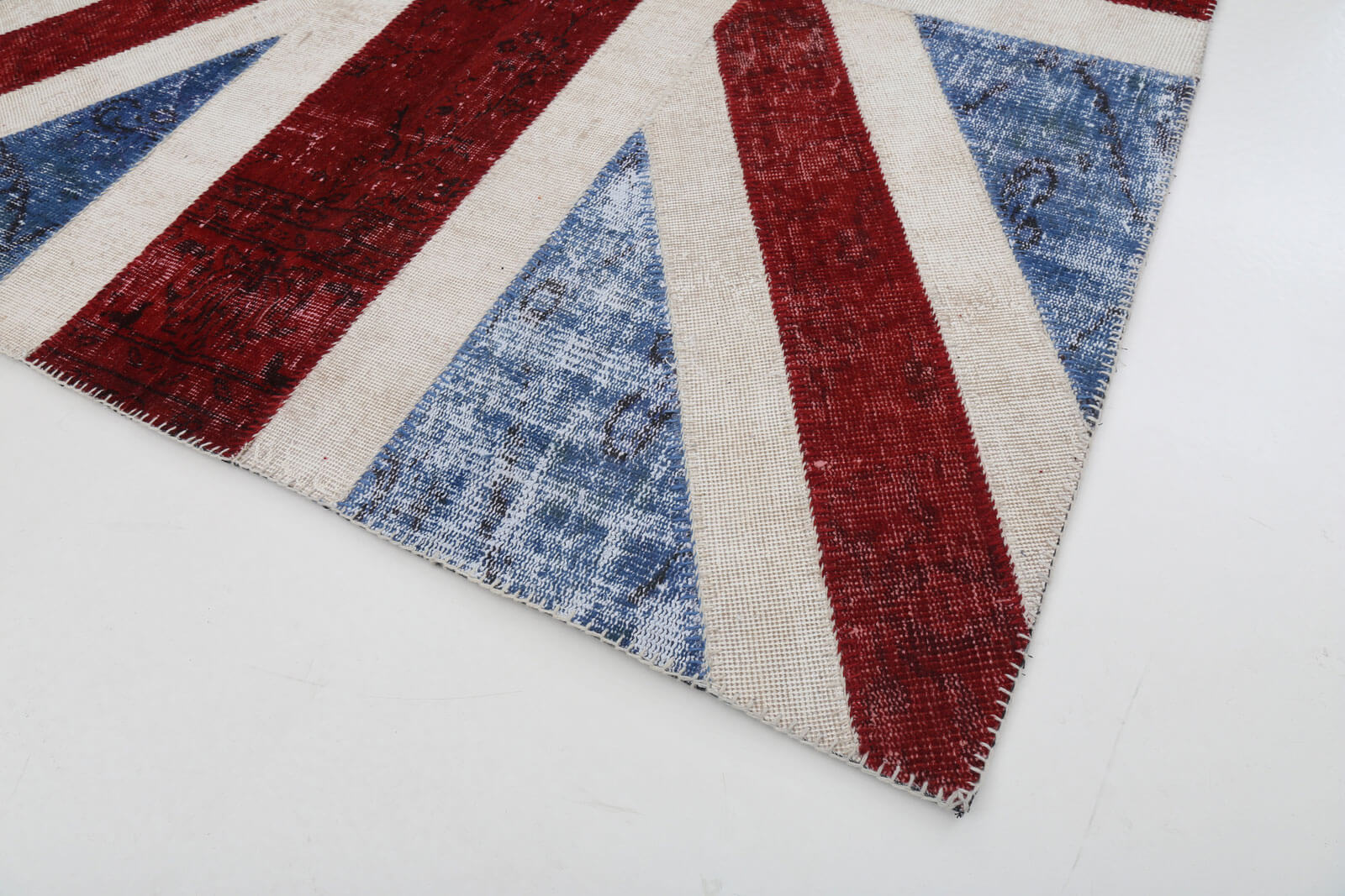Handmade Area Rug – Blue Patchwork Figured Cotton Wool Vintage Carpet 5'7''x8'0''