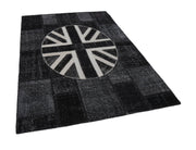 Handmade Wool Area Rug – Unique Patchwork Black Figured Cotton Wool Rug 5'8''x8'2''