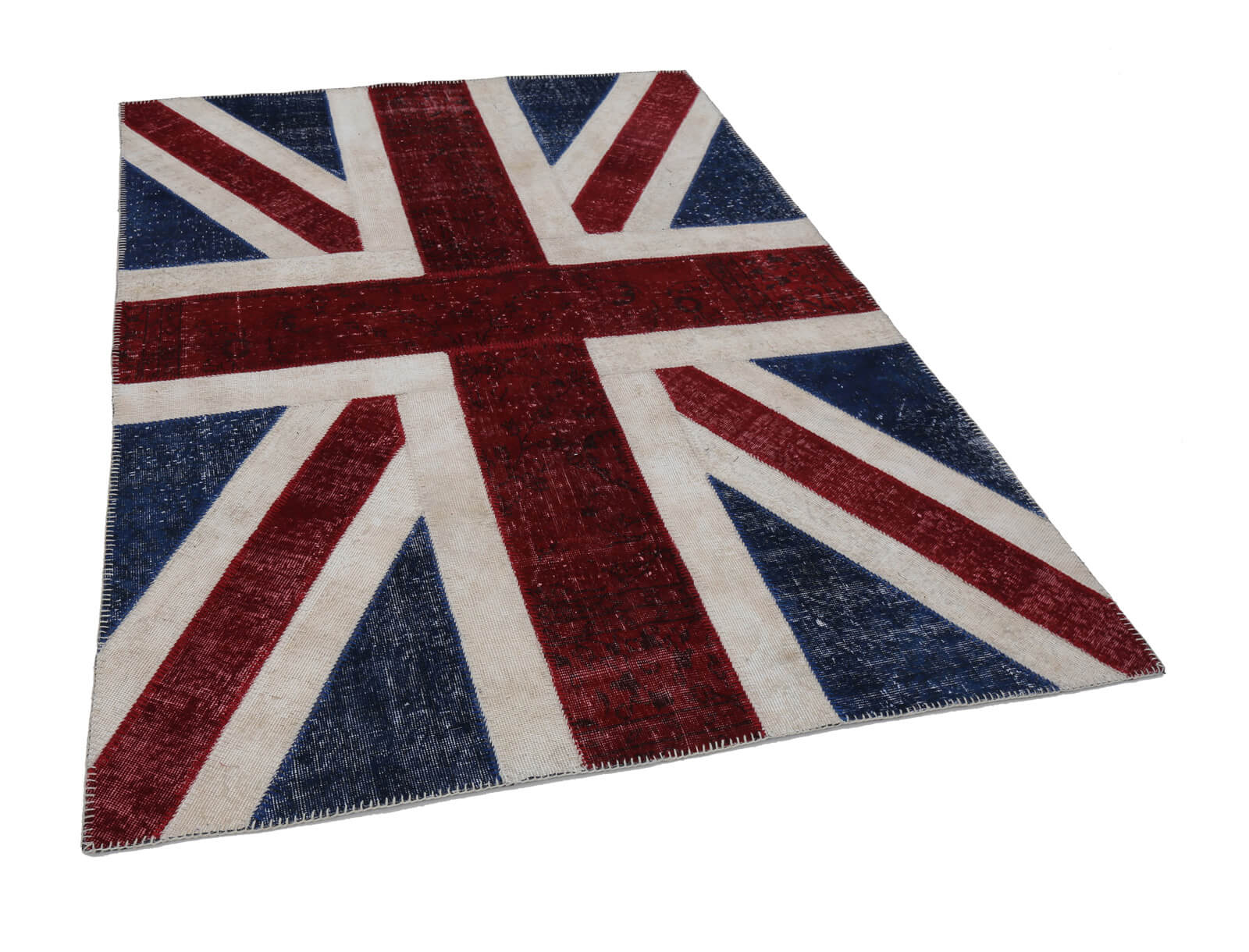 Handmade Wool Area Rug – Blue Patchwork Rug with Cotton Wool Carpet, Durable & Authentic