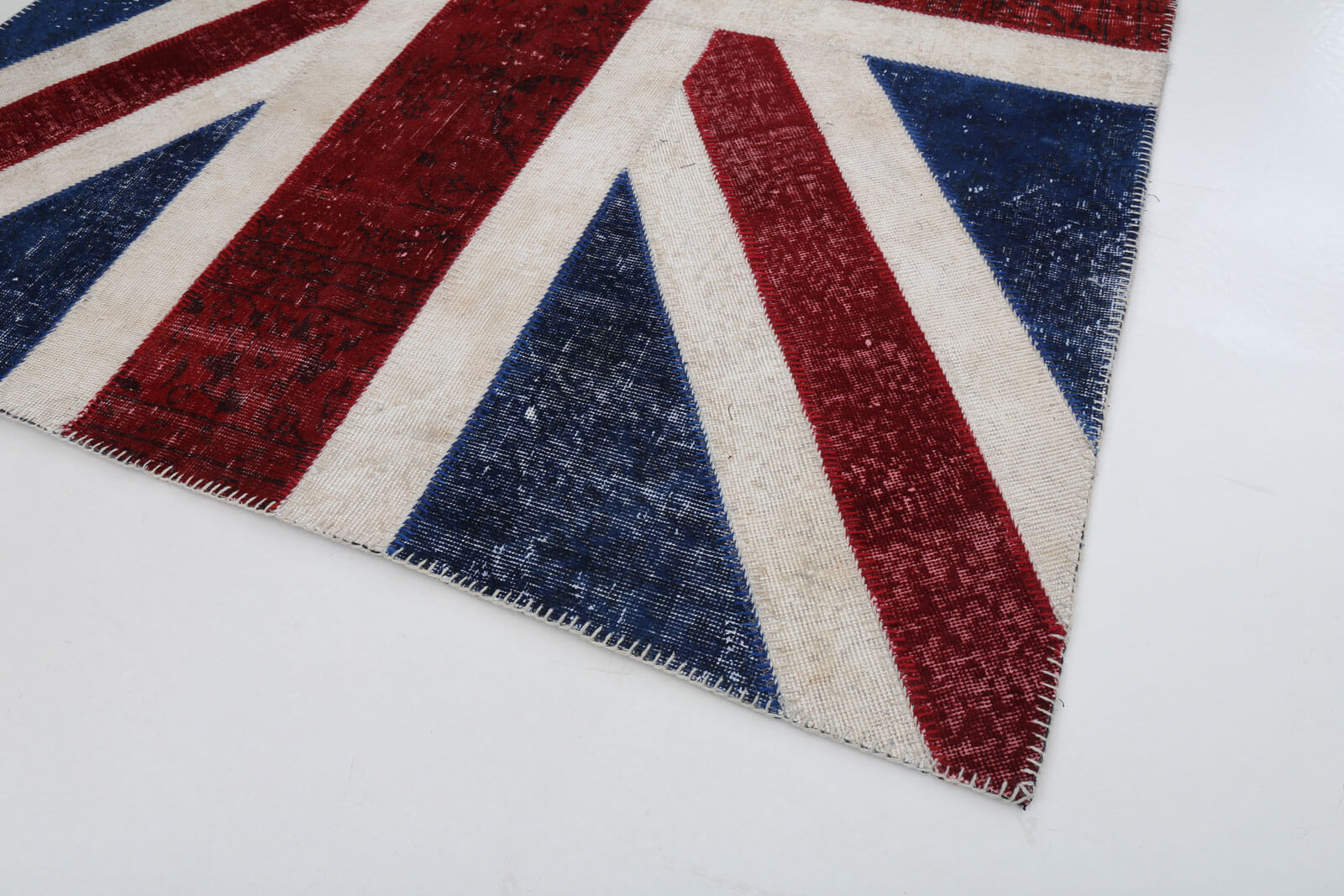 Handmade Wool Area Rug – Blue Patchwork Rug with Cotton Wool Carpet, Durable & Authentic