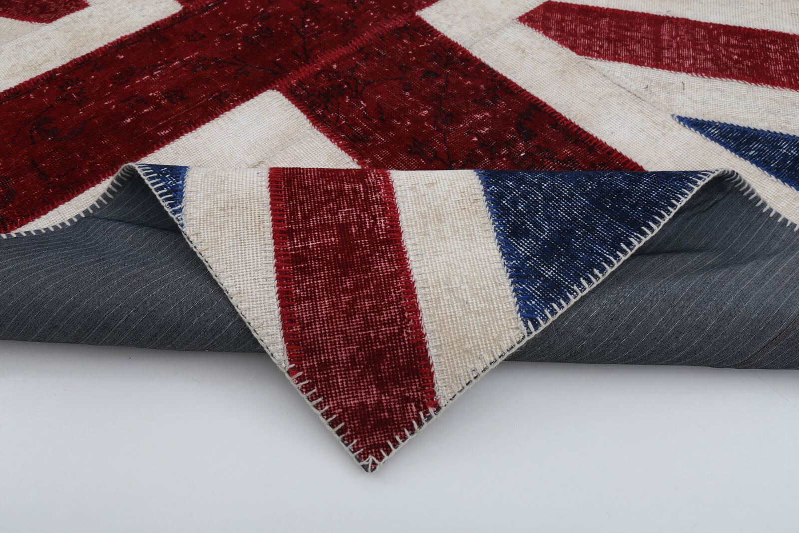 Handmade Wool Area Rug – Blue Patchwork Rug with Cotton Wool Carpet, Durable & Authentic