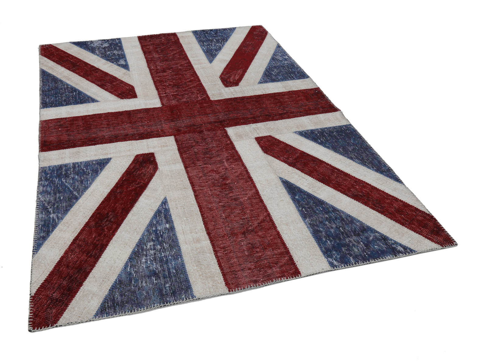 Handmade Area Rug - Blue Patchwork Cotton Wool Vintage Turkish Carpet 5'8''x7'10''