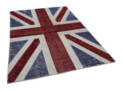 Handmade Area Rug - Blue Patchwork Cotton Wool Vintage Turkish Carpet 5'8''x7'10''