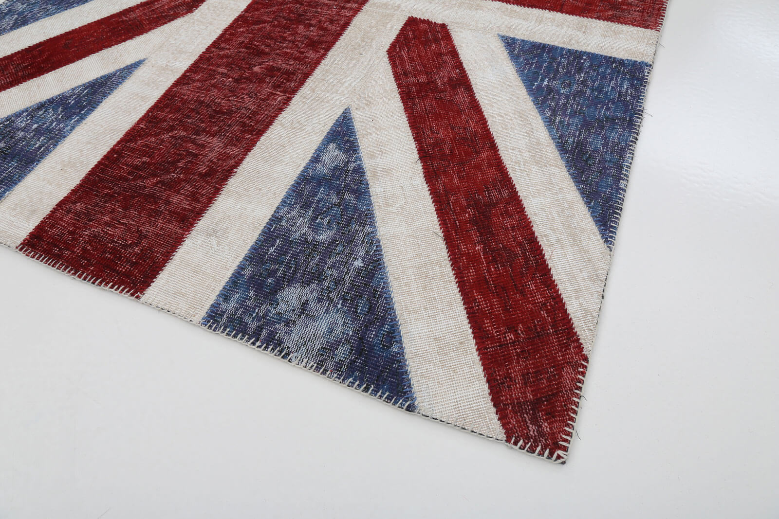 Handmade Area Rug - Blue Patchwork Cotton Wool Vintage Turkish Carpet 5'8''x7'10''