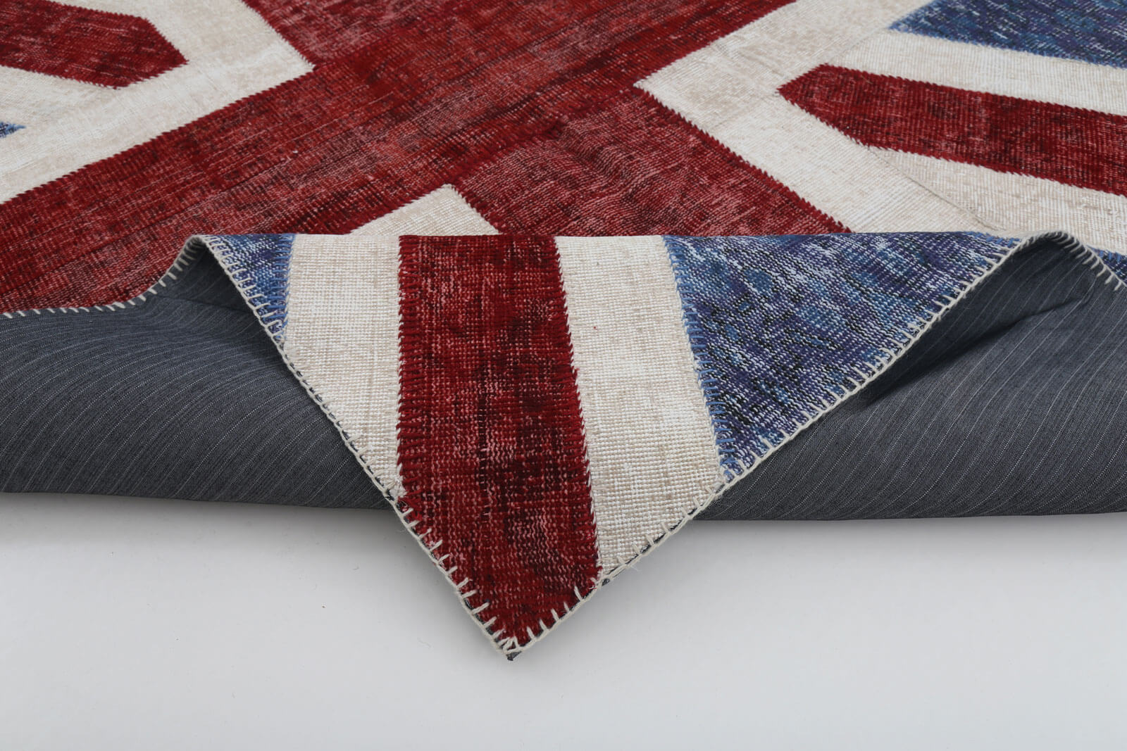 Handmade Area Rug - Blue Patchwork Cotton Wool Vintage Turkish Carpet 5'8''x7'10''