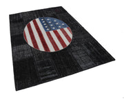 Handmade Wool Area Rug - Black Figured Turkish Patchwork Carpet 5x8 Cotton Wool