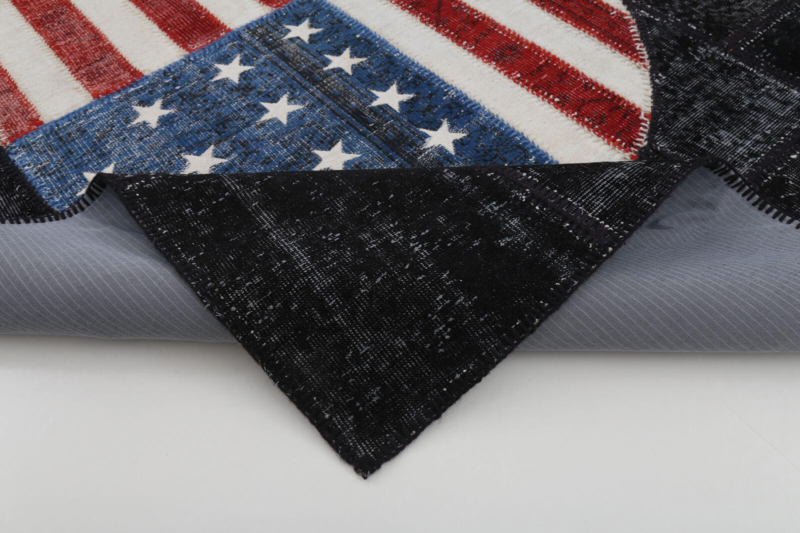 Handmade Wool Area Rug - Black Figured Turkish Patchwork Carpet 5x8 Cotton Wool