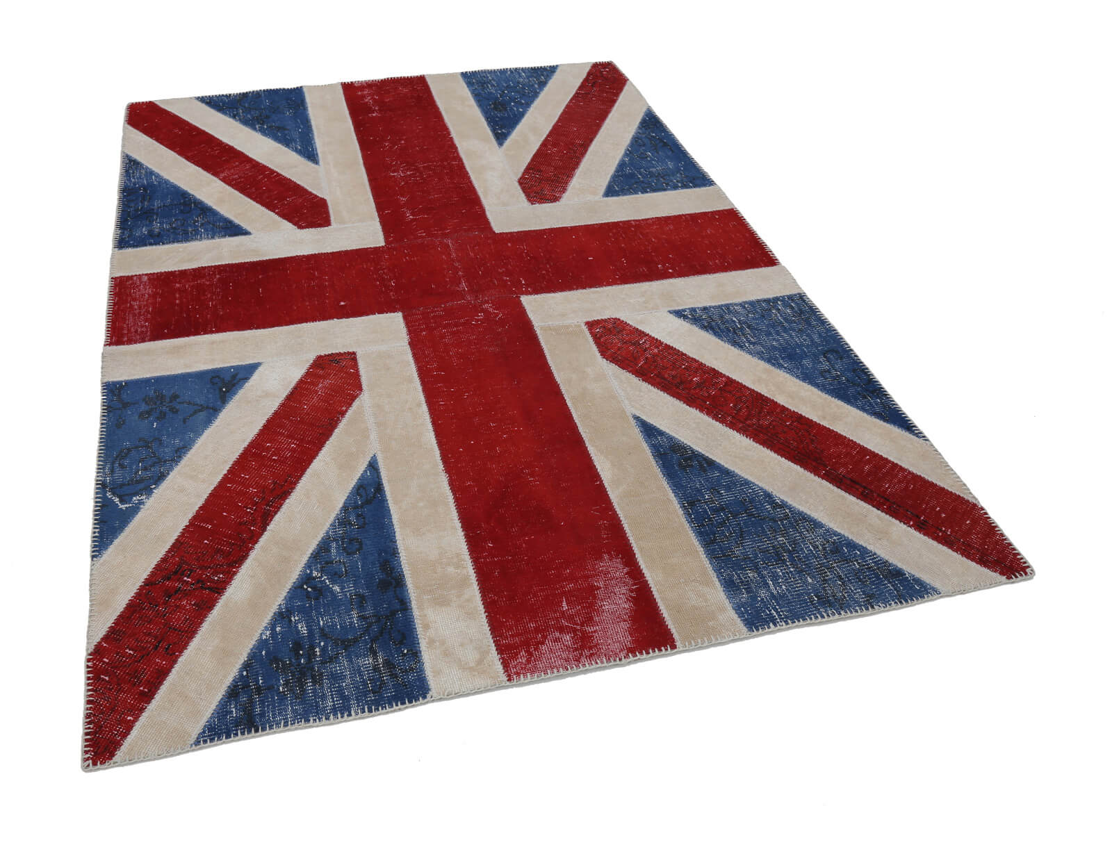Handmade Wool Area Rug - Blue Patchwork Rug Cotton Wool Carpet 5'8''x7'11''