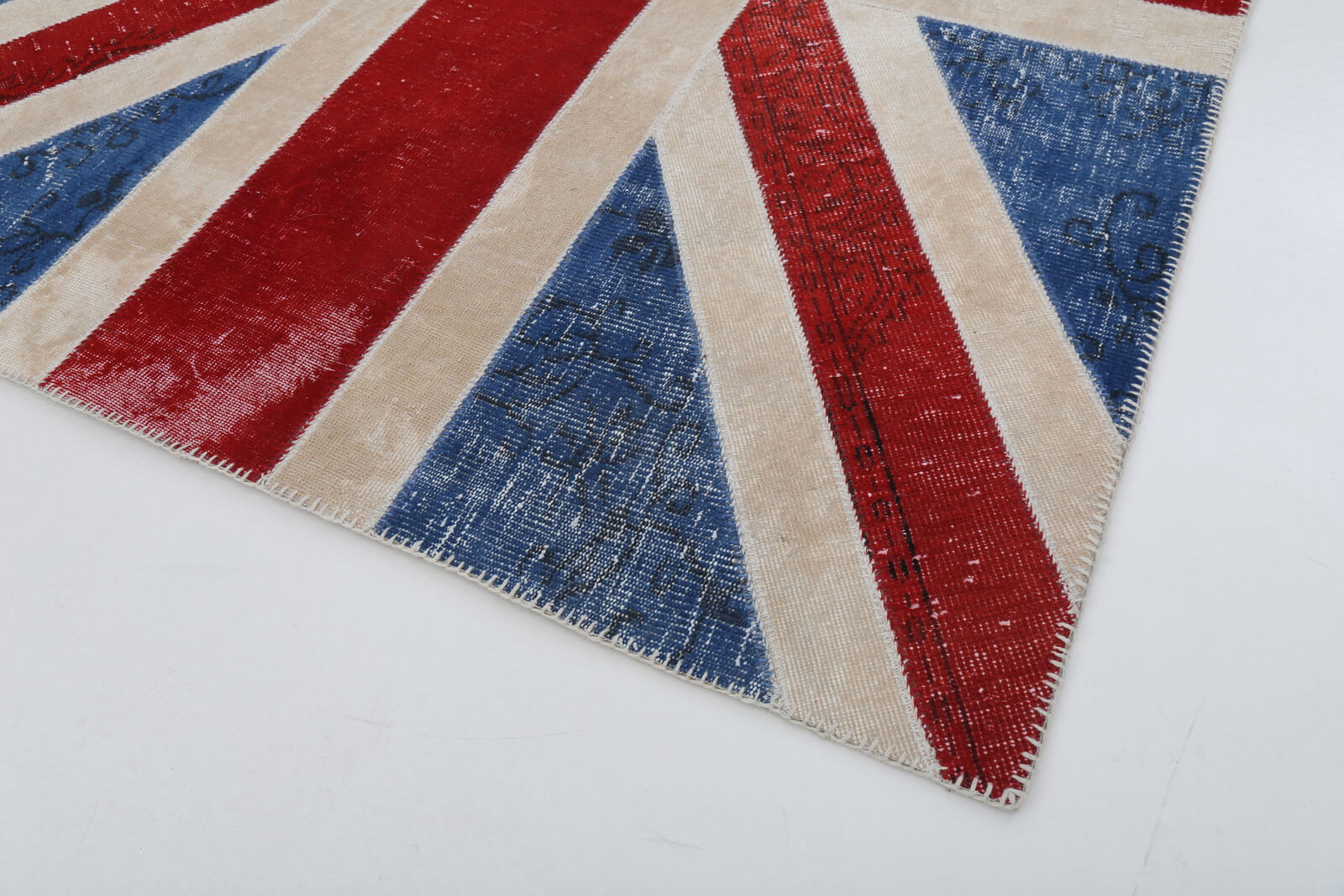 Handmade Wool Area Rug - Blue Patchwork Rug Cotton Wool Carpet 5'8''x7'11''