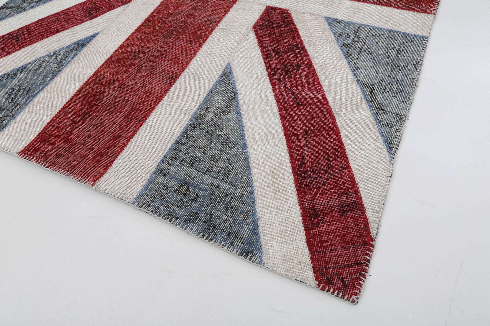 Handmade Wool Area Rug – Blue Figured Turkish Patchwork Rug 5'7''x7'10'' Cotton Wool