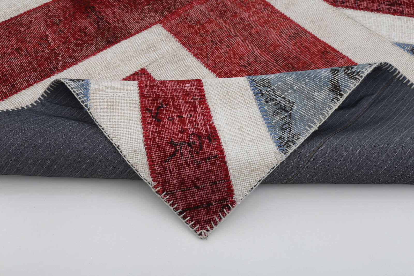 Handmade Wool Area Rug – Blue Figured Turkish Patchwork Rug 5'7''x7'10'' Cotton Wool