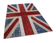 Handmade Area Rug – Blue Patchwork Wool Cotton Carpet, Turkish Hand Knotted 5'8''x8'