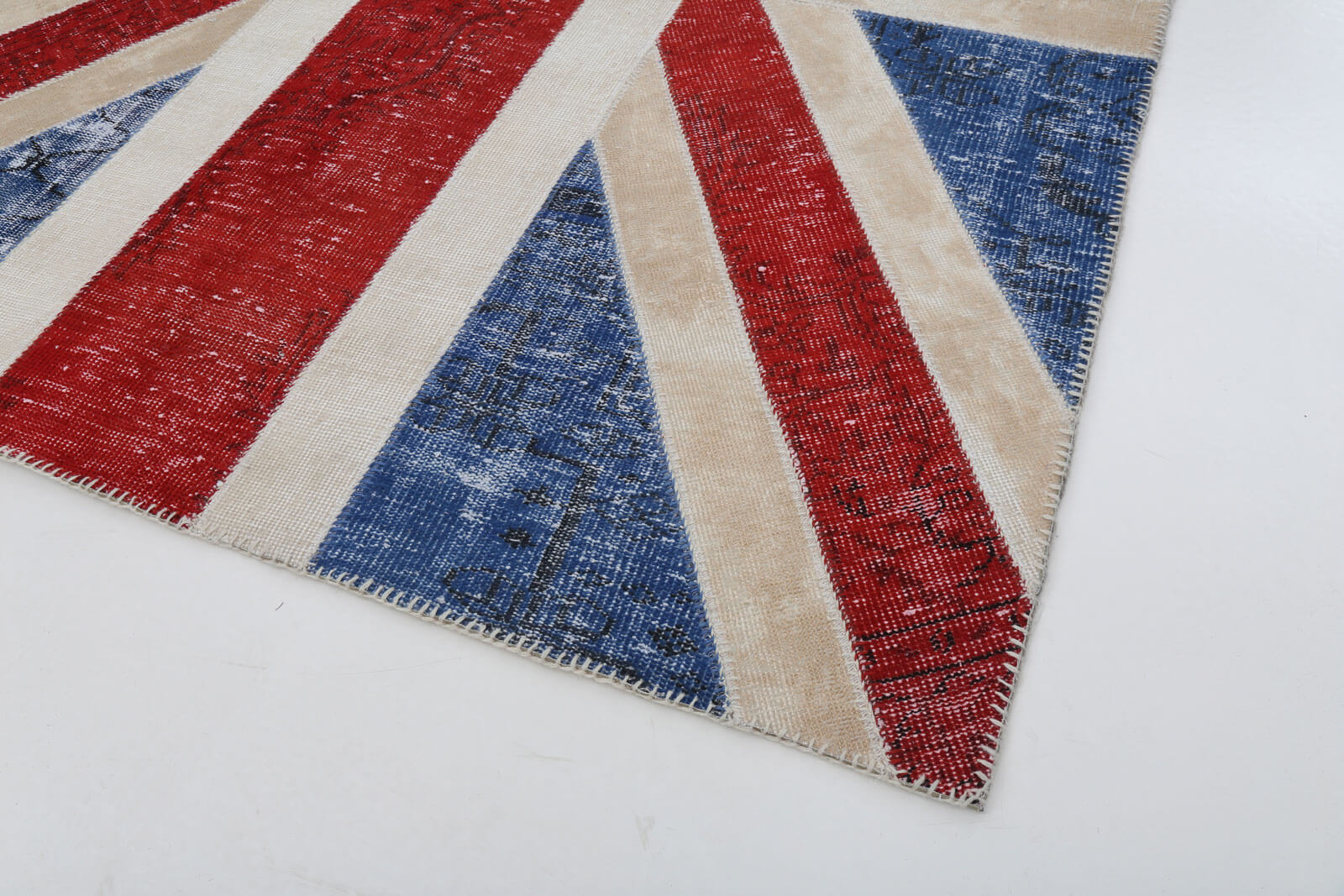 Handmade Area Rug – Blue Patchwork Wool Cotton Carpet, Turkish Hand Knotted 5'8''x8'