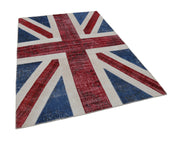 Handmade Wool Area Rug – Blue Patchwork Carpet, Durable Vintage Rug 5'8''x8'