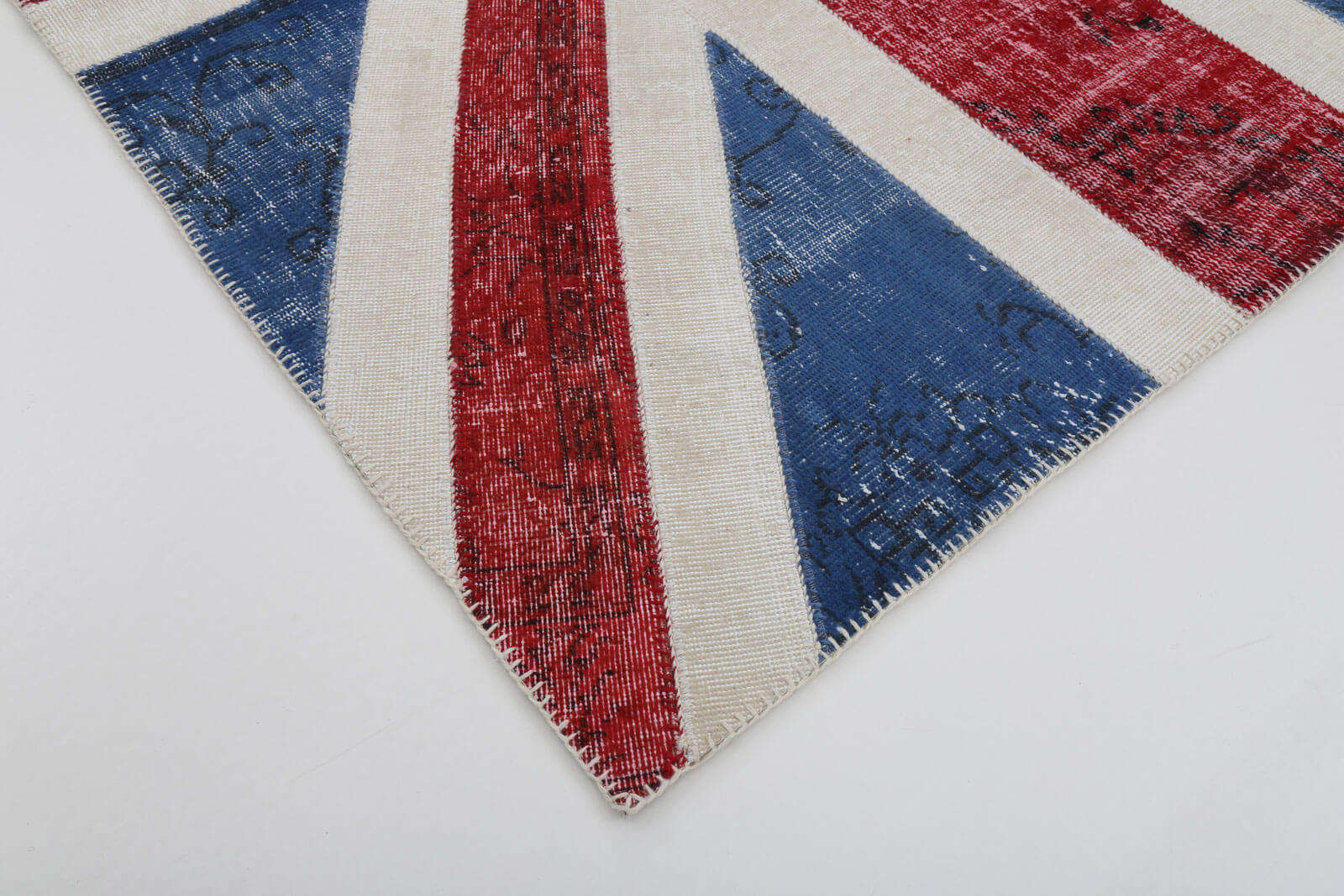 Handmade Wool Area Rug – Blue Patchwork Carpet, Durable Vintage Rug 5'8''x8'