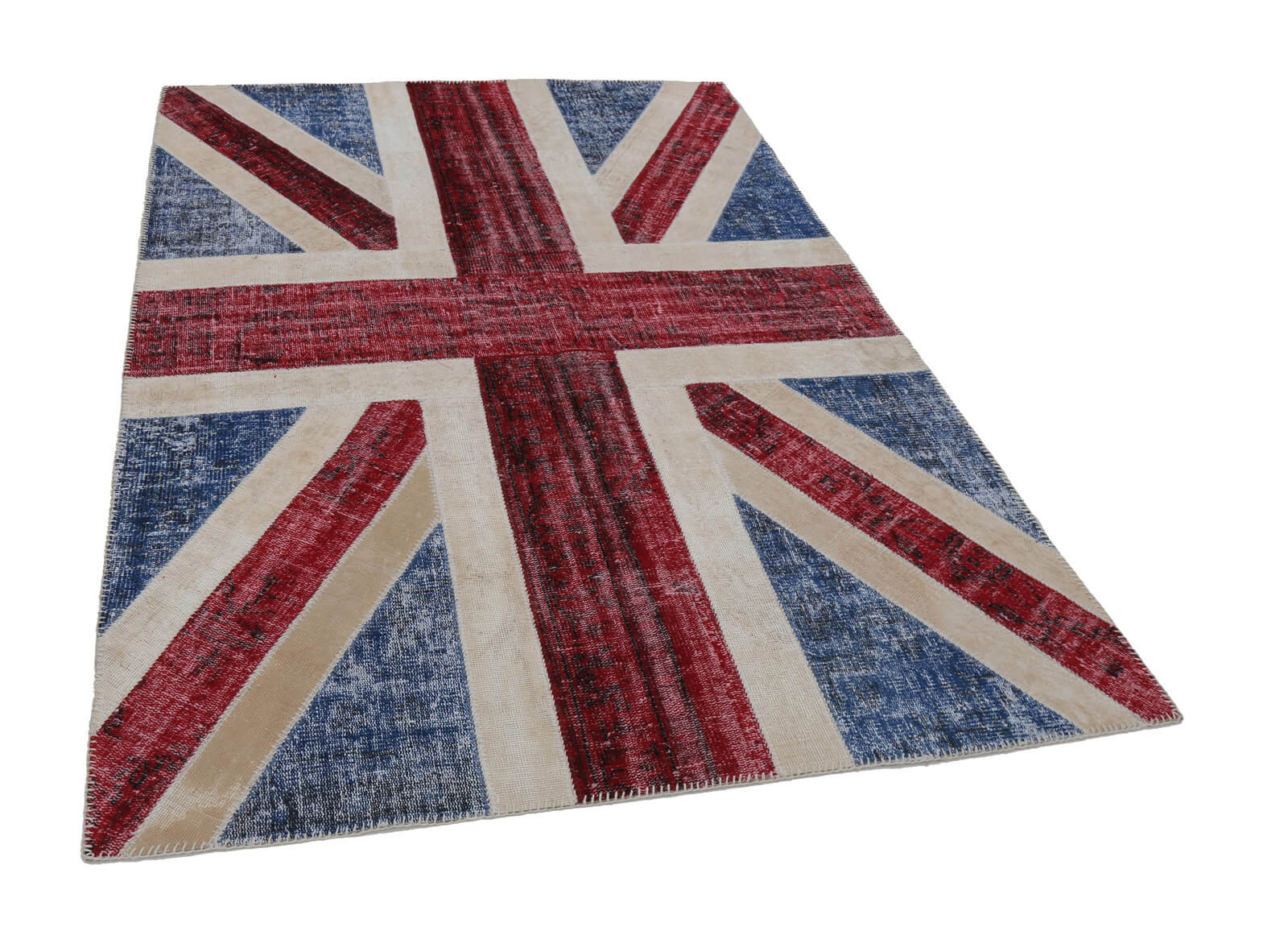 Handmade Wool Area Rug – Blue Patchwork Rug With Figured Design & Durable Cotton Wool Carpet 5'8''x8'