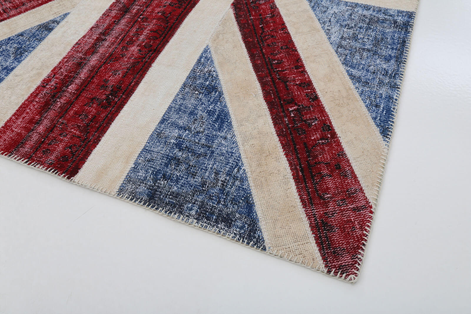 Handmade Wool Area Rug – Blue Patchwork Rug With Figured Design & Durable Cotton Wool Carpet 5'8''x8'