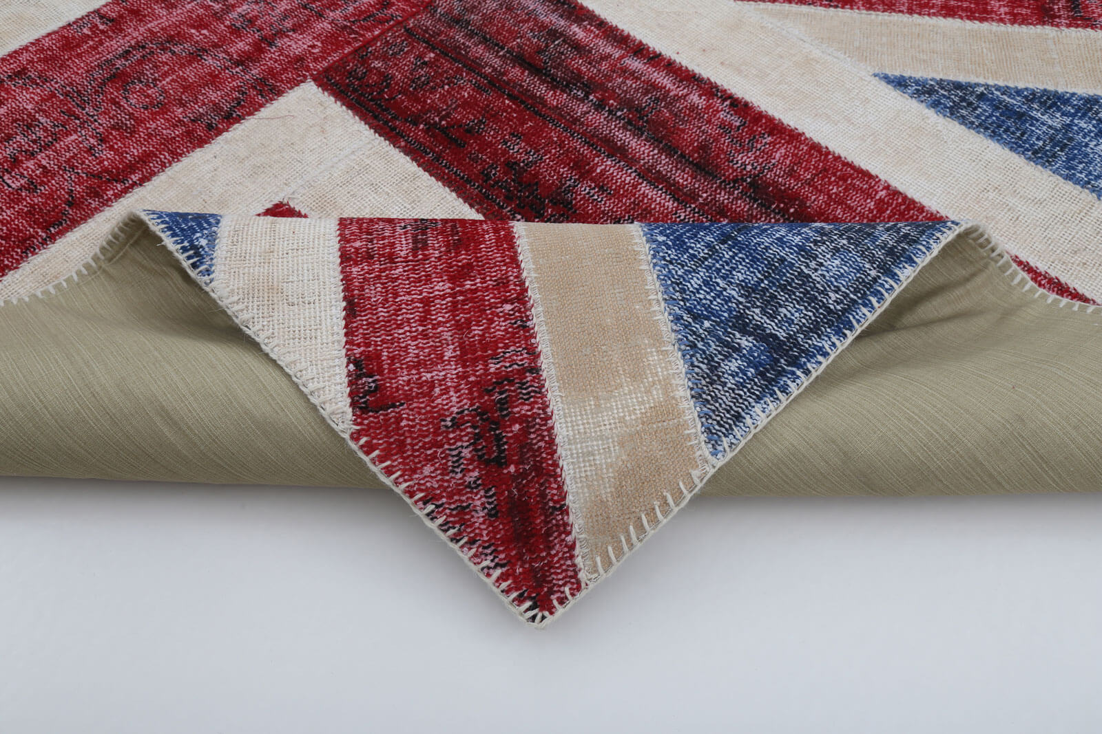 Handmade Wool Area Rug – Blue Patchwork Rug With Figured Design & Durable Cotton Wool Carpet 5'8''x8'