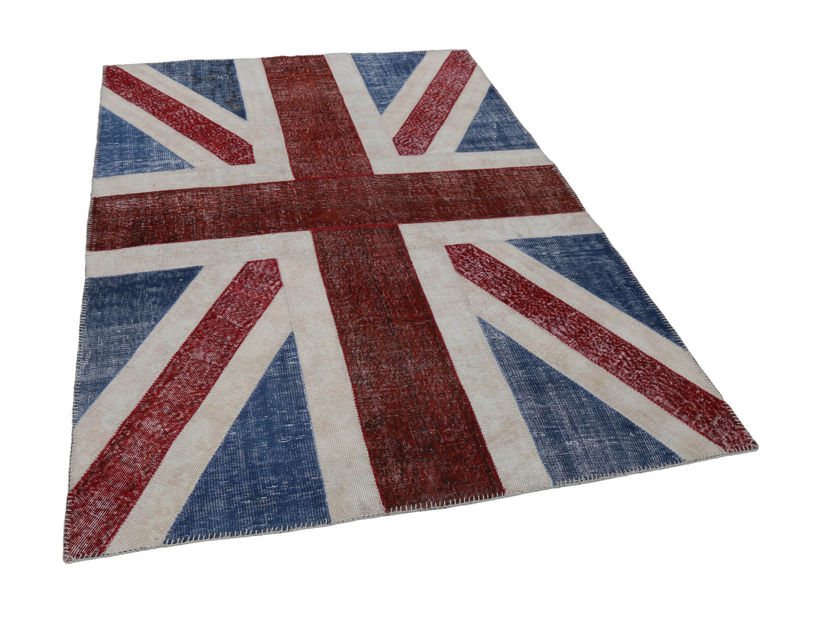 Handmade Area Rug – Blue Patchwork Wool Cotton Carpet 5'8'' x 7'11'' Durable Vintage