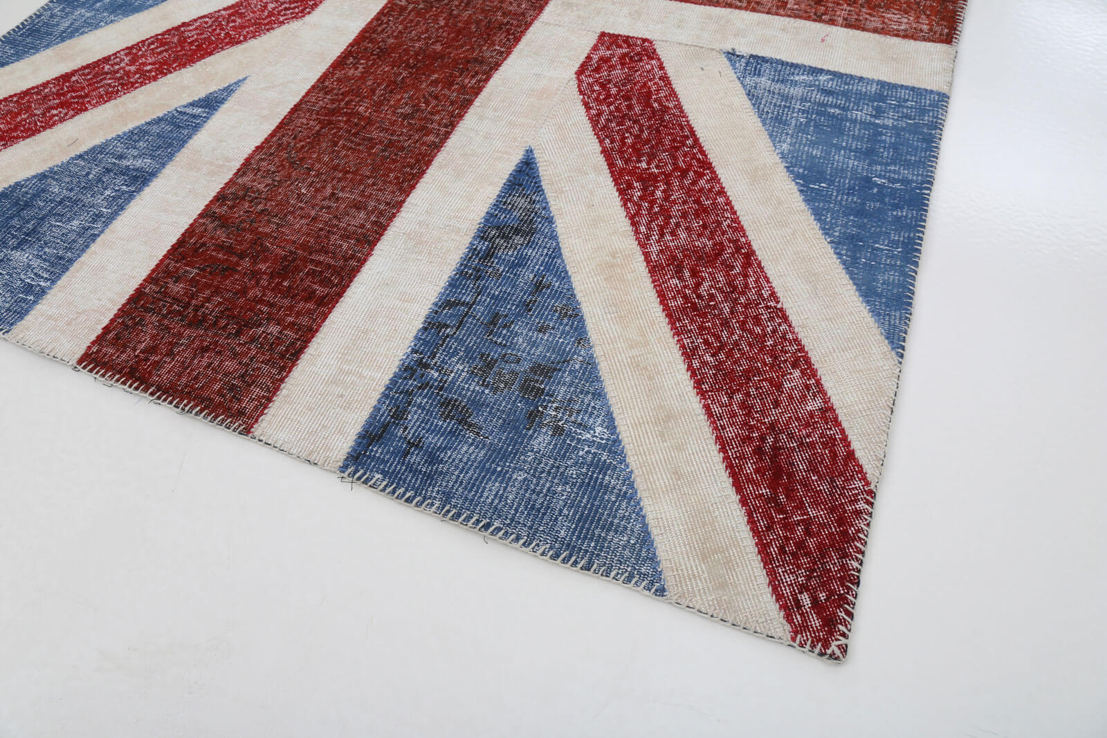 Handmade Area Rug – Blue Patchwork Wool Cotton Carpet 5'8'' x 7'11'' Durable Vintage