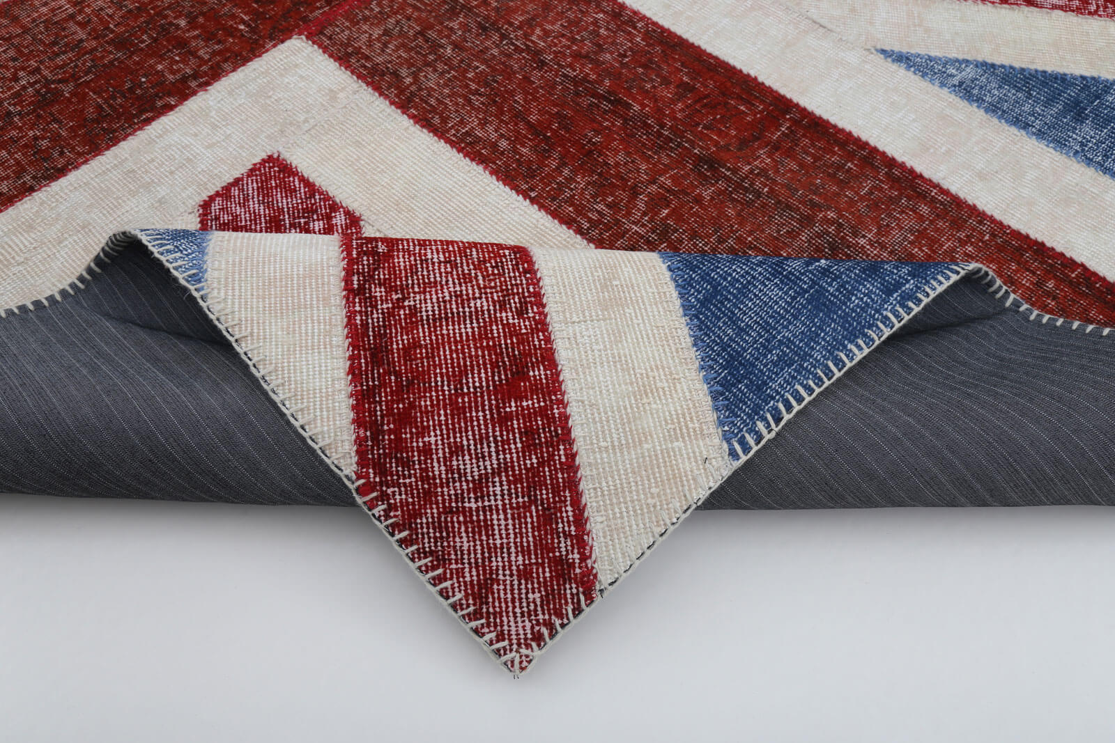 Handmade Area Rug – Blue Patchwork Wool Cotton Carpet 5'8'' x 7'11'' Durable Vintage