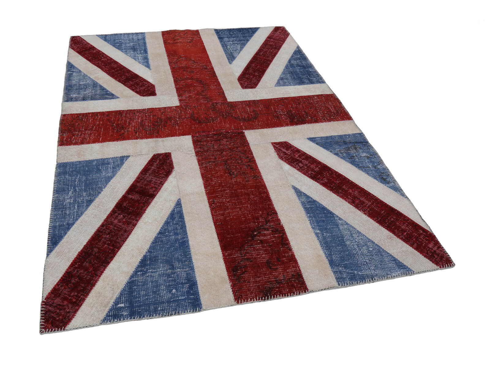 Handmade Wool Area Rug – Blue Figured Vintage Cotton Rug 5x8, Soft Texture Carpet