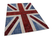 Handmade Wool Area Rug – Blue Figured Vintage Cotton Rug 5x8, Soft Texture Carpet