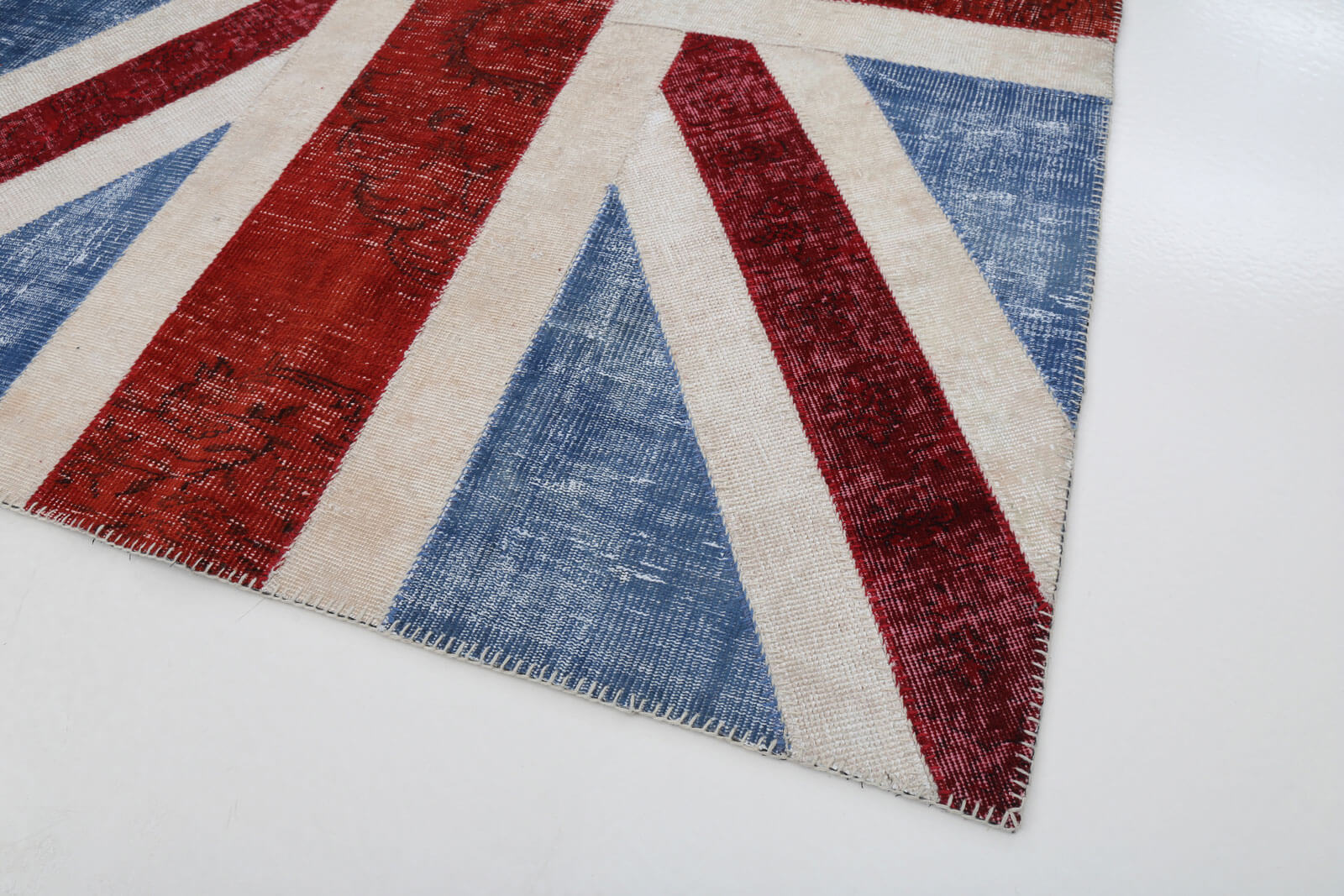 Handmade Wool Area Rug – Blue Figured Vintage Cotton Rug 5x8, Soft Texture Carpet