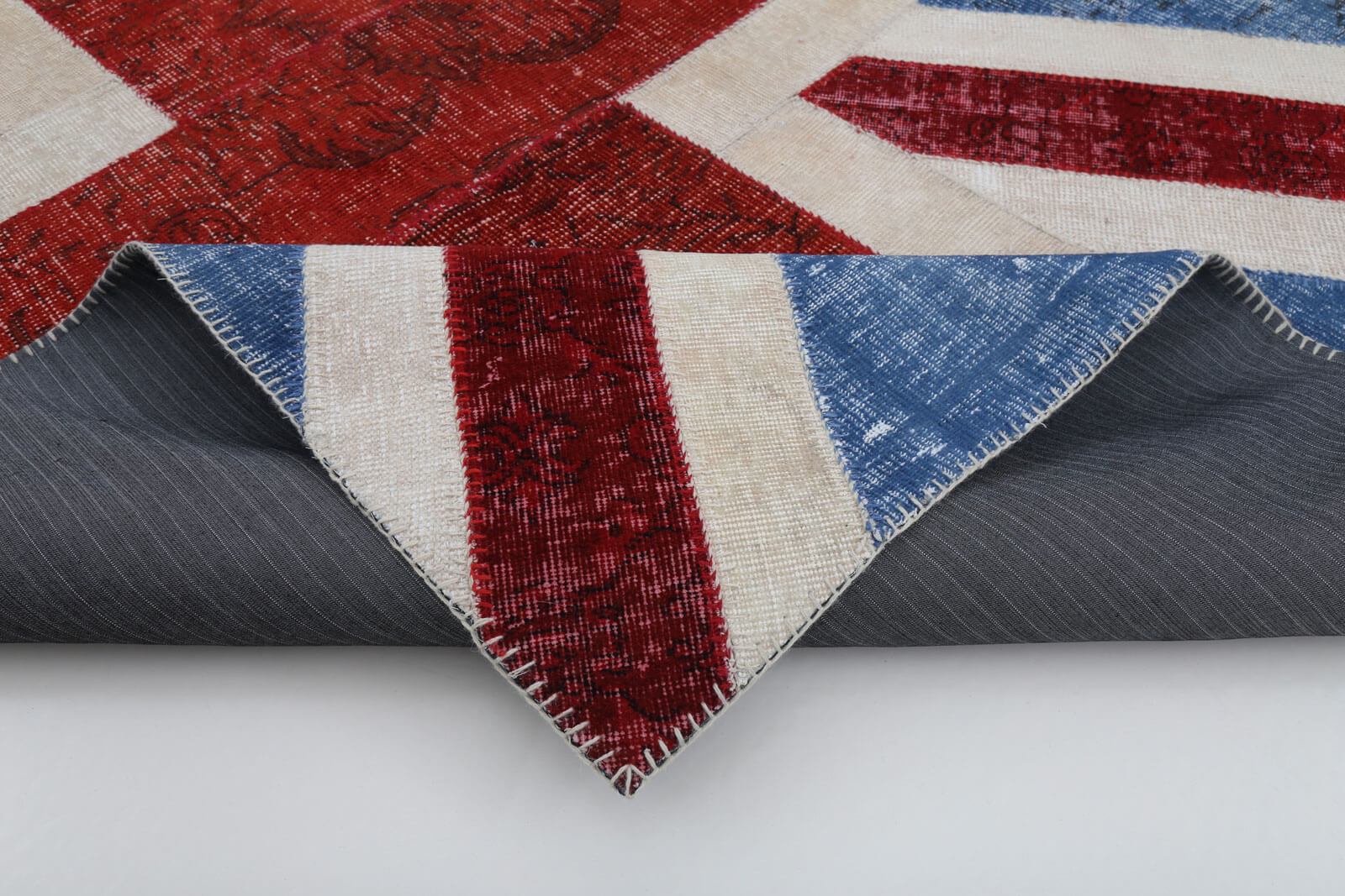 Handmade Wool Area Rug – Blue Figured Vintage Cotton Rug 5x8, Soft Texture Carpet