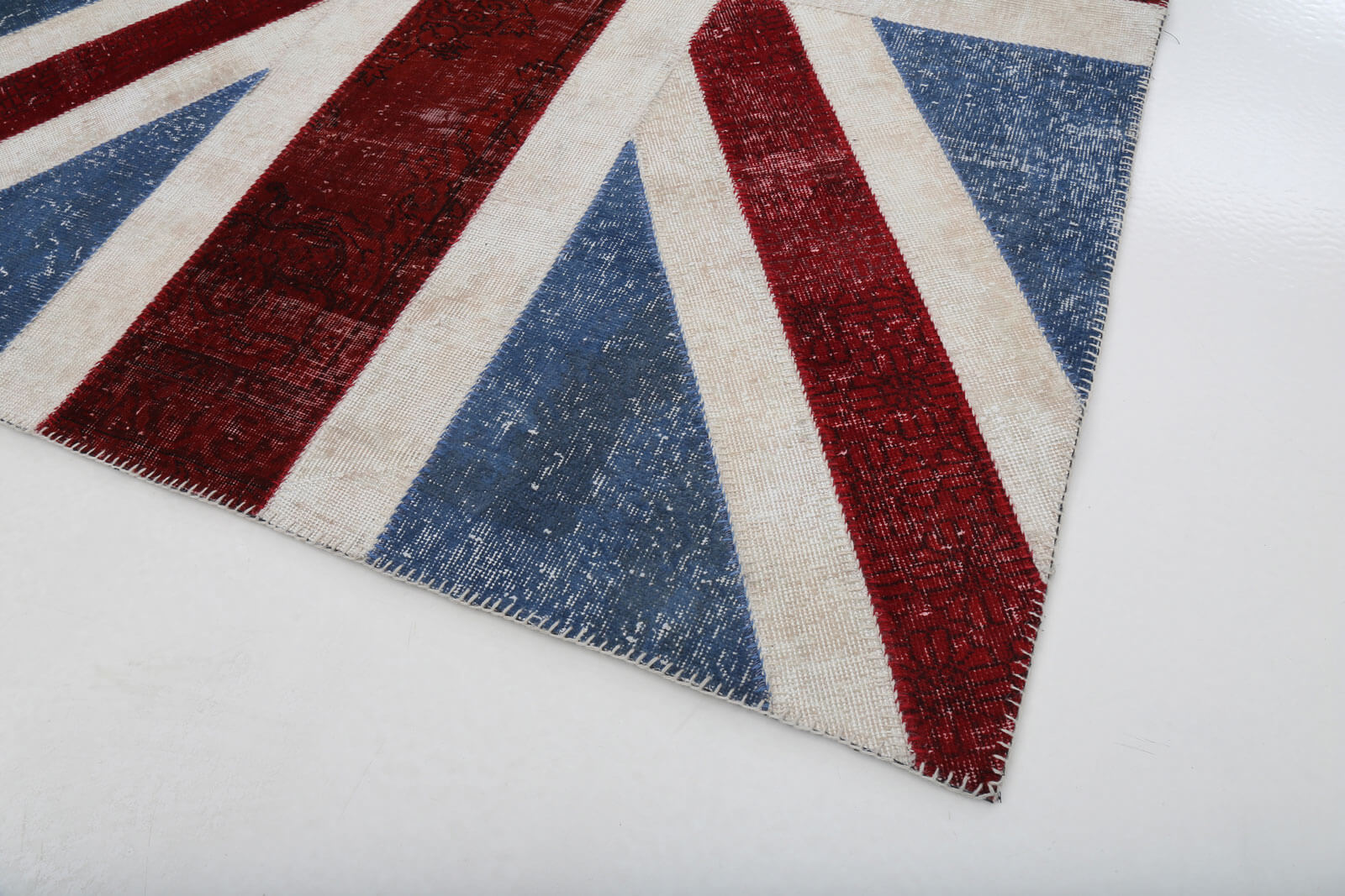 Handmade Wool Area Rug - Blue Patchwork Vintage Turkish Carpet, Soft Cotton Wool