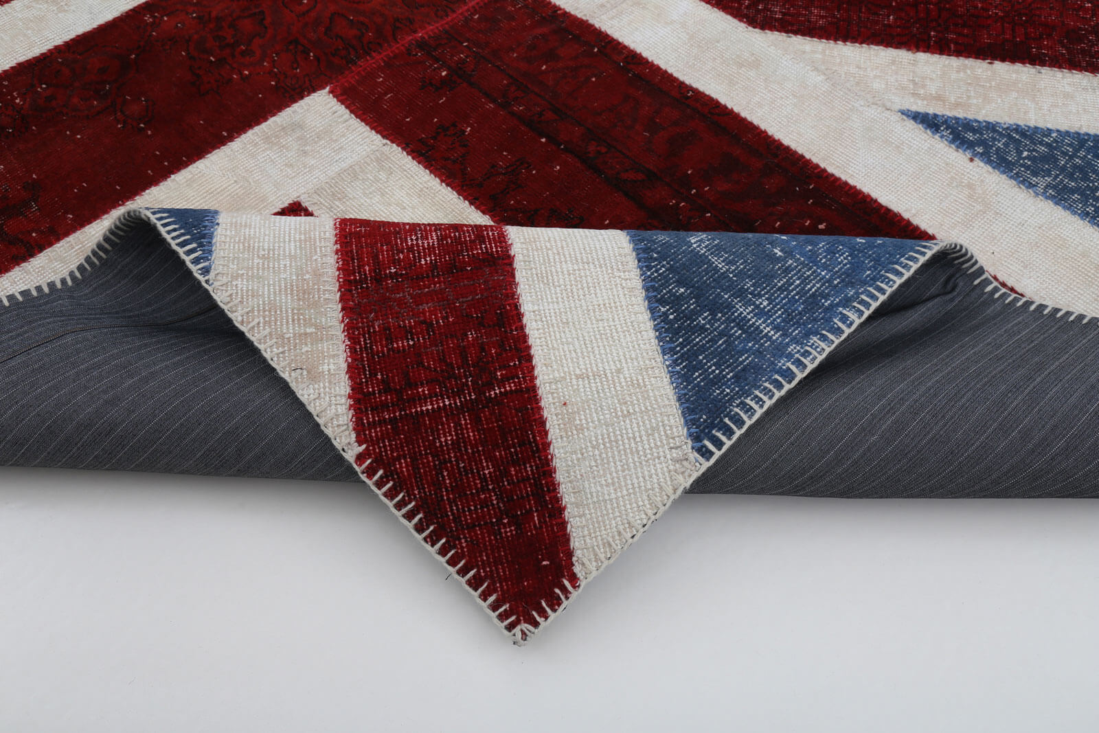 Handmade Wool Area Rug - Blue Patchwork Vintage Turkish Carpet, Soft Cotton Wool