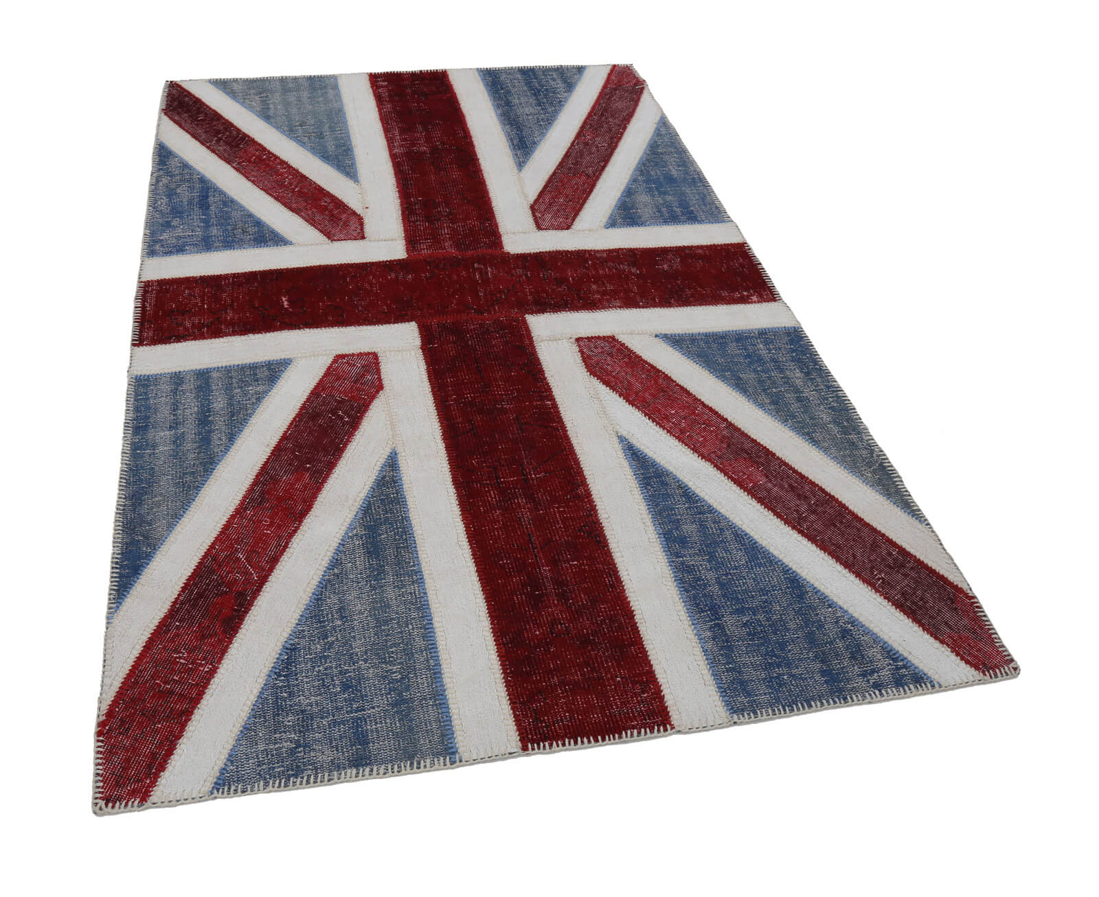 Handmade Area Rug – Vintage Wool Rug Blue Figured Cotton Patchwork Carpet 5'x7'11"