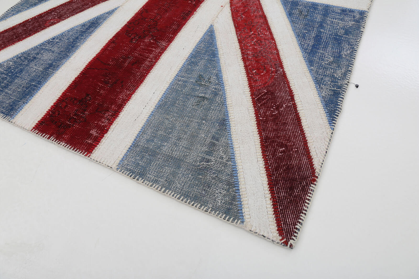 Handmade Area Rug – Vintage Wool Rug Blue Figured Cotton Patchwork Carpet 5'x7'11"