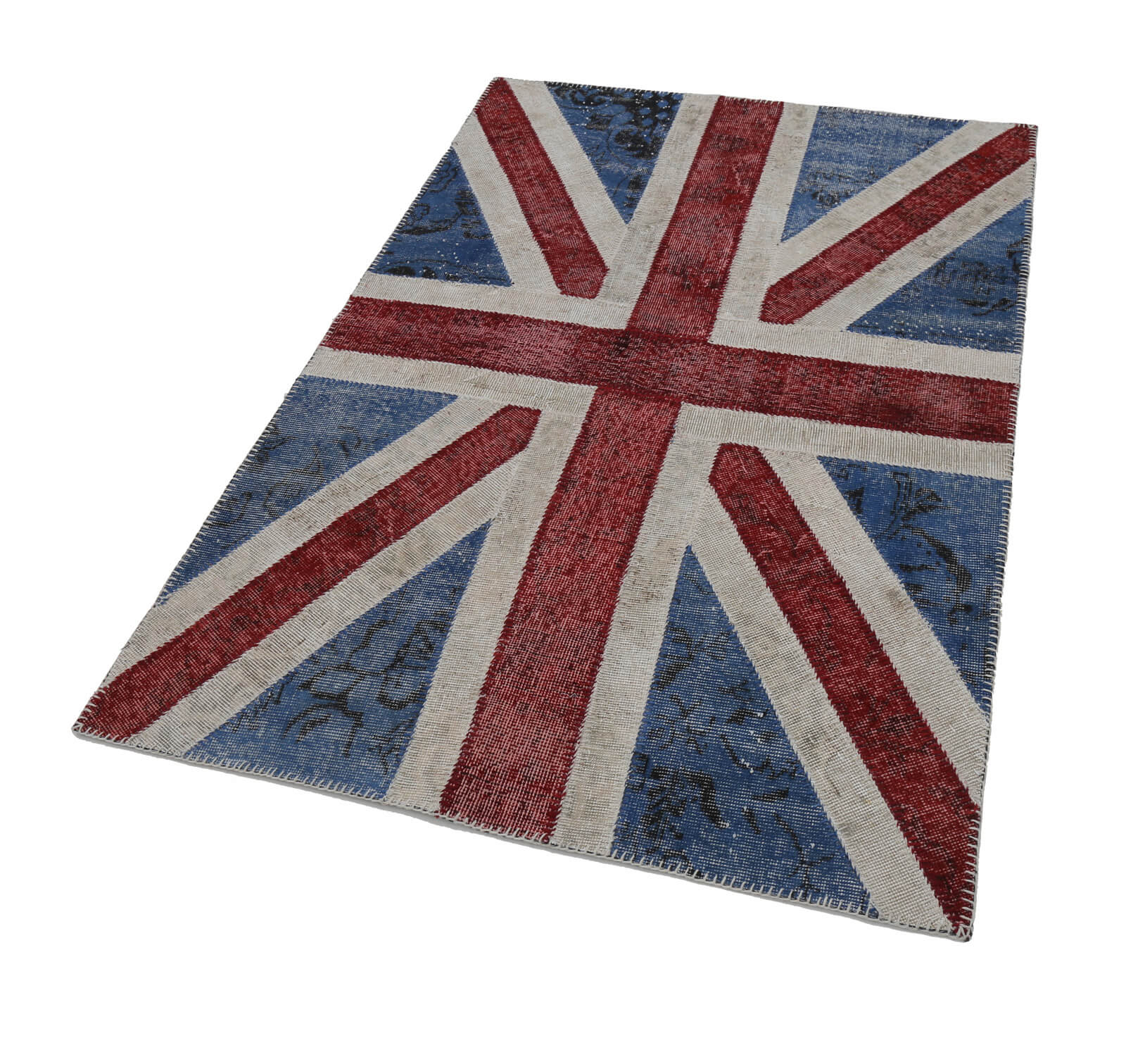 Handmade Area Rug - Blue Patchwork Cotton Wool 4x6 Vintage Handwoven Carpet