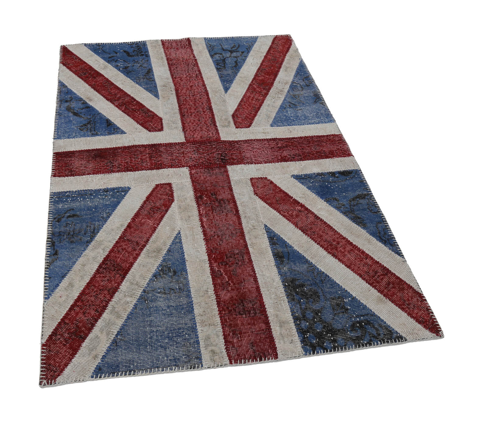 Handmade Area Rug - Blue Patchwork Cotton Wool 4x6 Vintage Handwoven Carpet