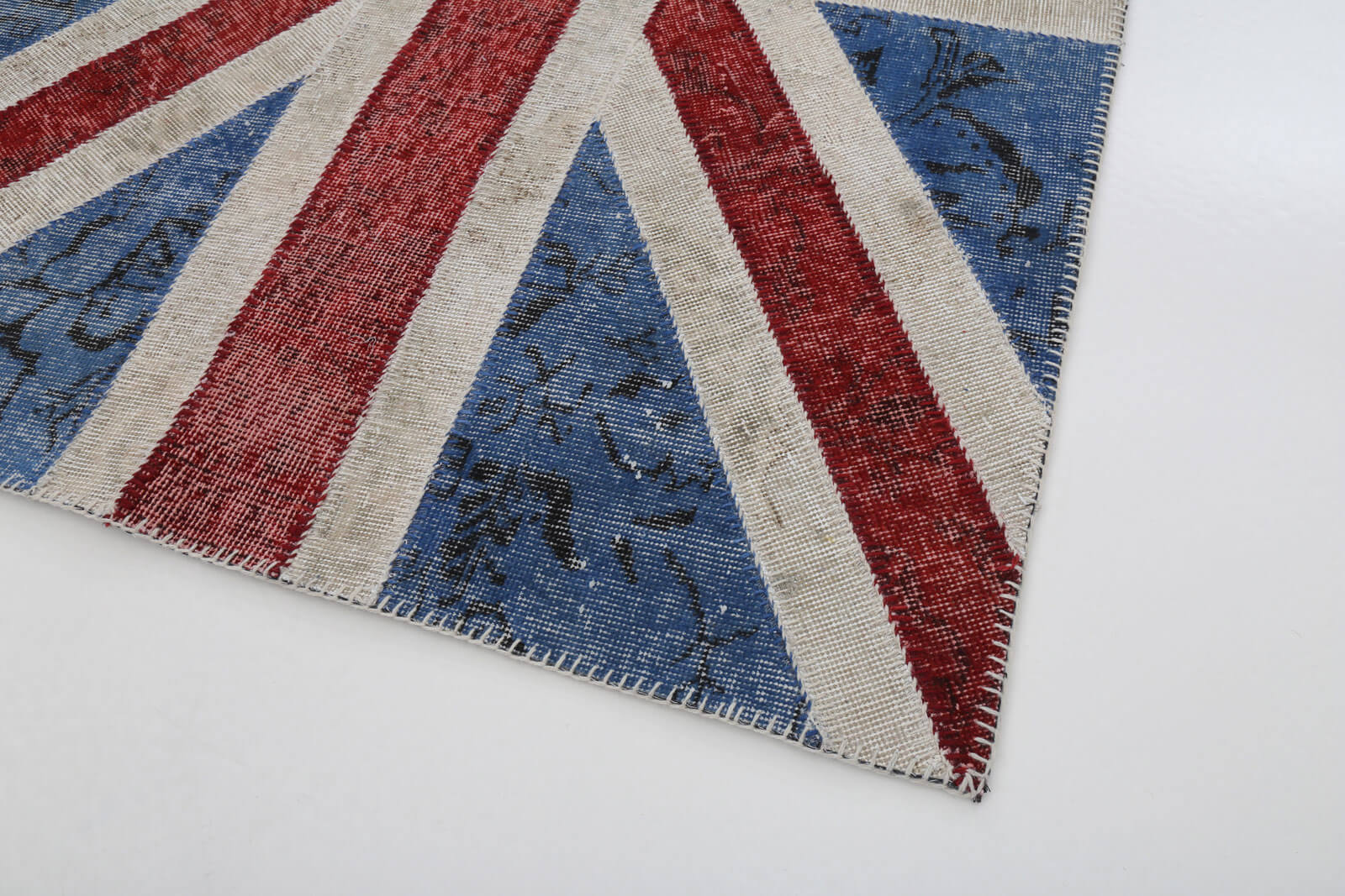 Handmade Area Rug - Blue Patchwork Cotton Wool 4x6 Vintage Handwoven Carpet