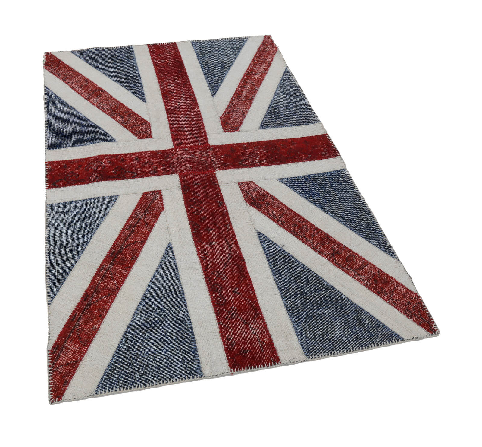Handmade Area Rug – Blue Patchwork Turkish Wool Carpet | Hand Knotted Cotton Floor Mat