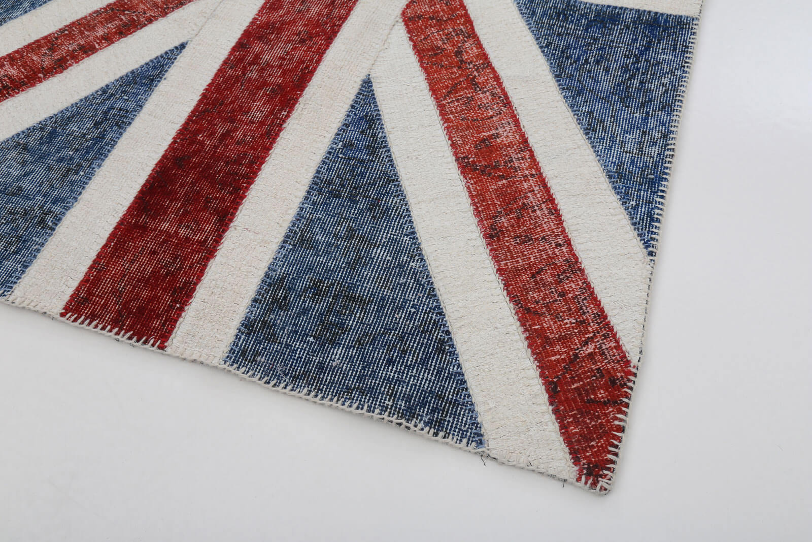 Handmade Area Rug – Blue Patchwork Turkish Wool Carpet | Hand Knotted Cotton Floor Mat