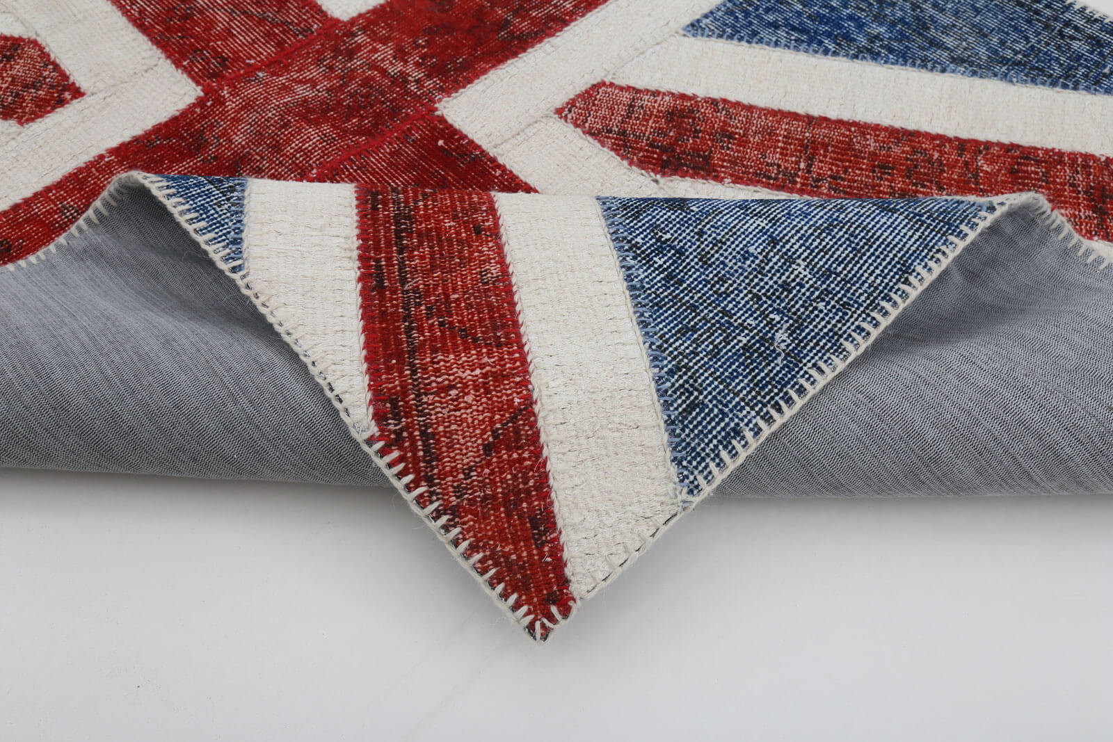 Handmade Area Rug – Blue Patchwork Turkish Wool Carpet | Hand Knotted Cotton Floor Mat